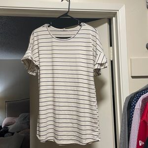 Cream, White, Blue stripes ruffle short sleeve.